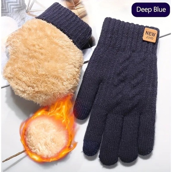 Unisex Thermal Warm Thick Fleece Lined Touchscreen Gray Knit Gloves NEW‎ Winter - Picture 6 of 11
